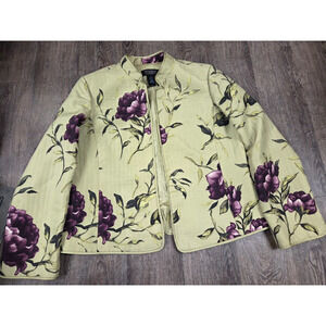 Studio by Liz Claiborne Green Purple Floral Jacket Cardigan XL Size 16